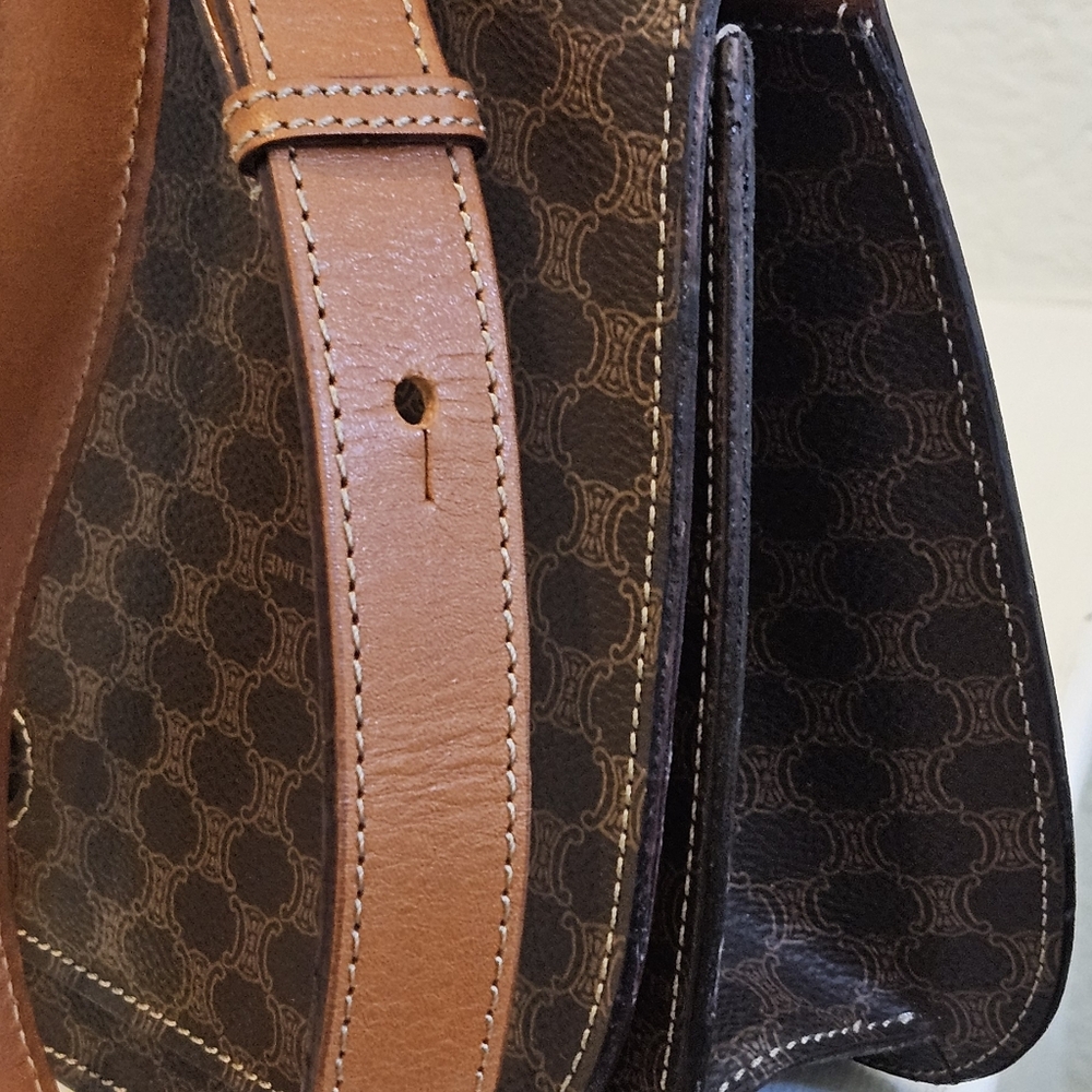 Celine Brown Monogram Shoulder Bag with Tan Leather Strap and Gold Hardware - Picture 7 of 17